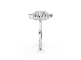 Platinum Princess Cut Halo Diamond Cluster Ring with Marquise and Round Stones on a White Gold Band with Prong Setting_15