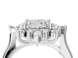 Platinum Princess Cut Halo Diamond Cluster Ring with Marquise and Round Stones on a White Gold Band with Prong Setting_17