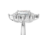 Platinum Princess Cut Halo Diamond Cluster Ring with Marquise and Round Stones on a White Gold Band with Prong Setting_18