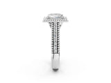 Platinum Princess Cut Halo Diamond Ring with Beaded Split Shank and Four-Prong Setting_15
