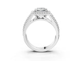 Platinum Princess Cut Halo Diamond Ring with Beaded Split Shank and Four-Prong Setting_16