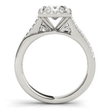 Platinum Princess Cut Halo Diamond Ring with Split Shank and Four-Prong Setting 2