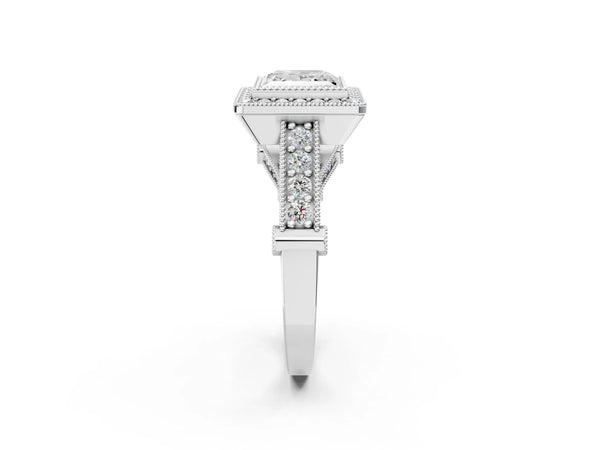 Platinum Princess Cut Vintage Bezel Halo Engagement Ring Setting