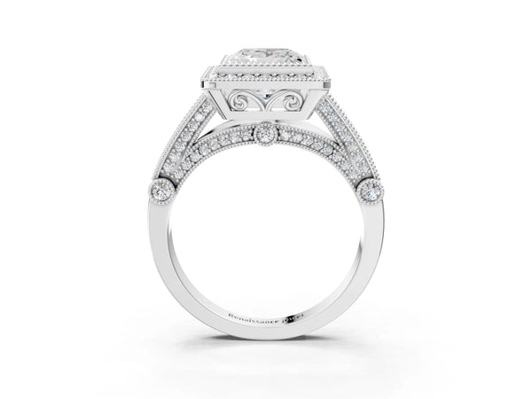 Platinum Princess Cut Vintage Bezel Halo Engagement Ring Setting