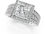 Platinum Princess Cut Halo Diamond Split Shank Ring with Prong Setting_8