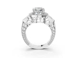 Platinum Princess Cut Halo Milgrain Diamond Engagement Ring with Leaf Band and Four-Prong Setting_10
