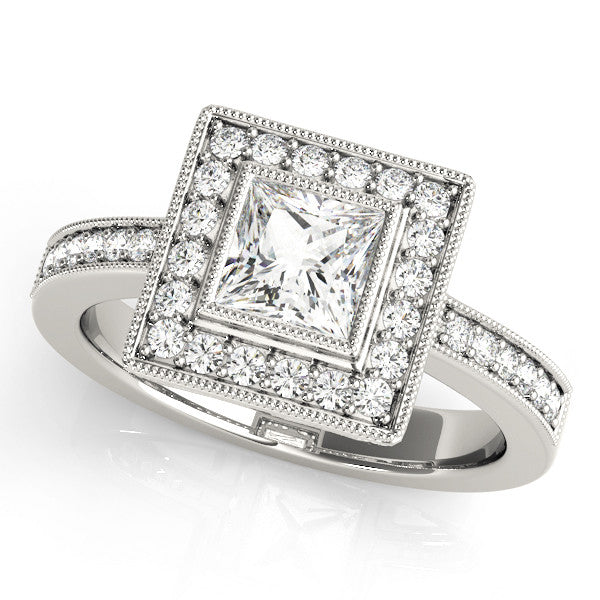 Platinum Princess Cut Halo Pavé Diamond Ring 1