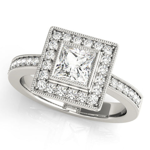Platinum Princess Cut Halo Pavé Diamond Ring 1