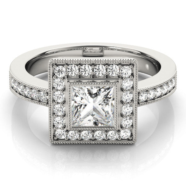 Platinum Princess Cut Halo Pavé Diamond Ring 2