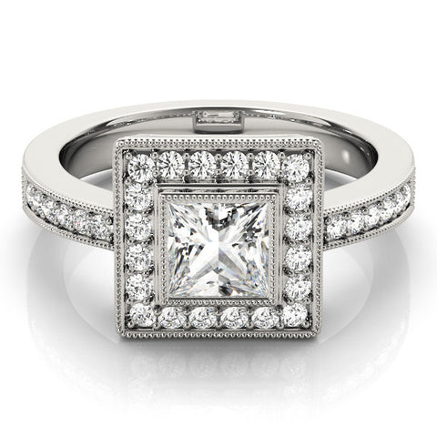 Platinum Princess Cut Halo Pavé Diamond Ring 2