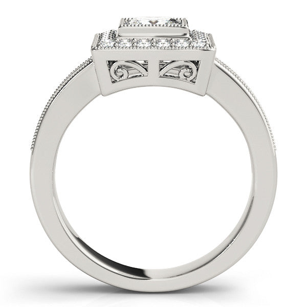 Platinum Princess Cut Halo Pavé Diamond Ring