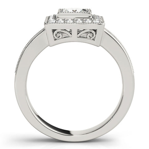 Platinum Princess Cut Halo Pavé Diamond Ring