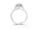 Platinum Princess Cut Halo Round Diamond Solitaire Ring with Pavé Band and Four-Prong Setting_15