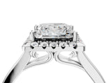 Platinum Princess Cut Halo Round Diamond Solitaire Ring with Pavé Band and Four-Prong Setting_16