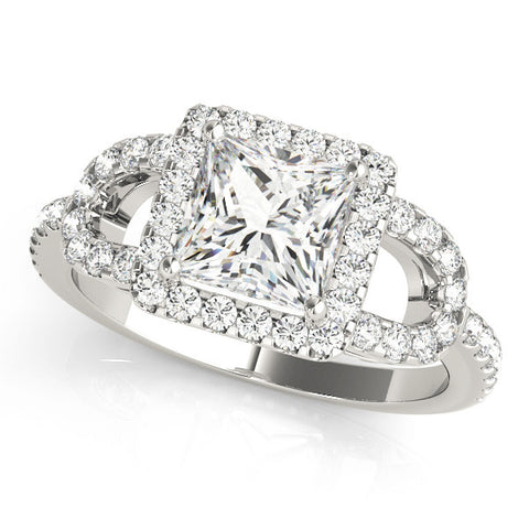 Platinum Princess Cut Halo Split Shank Diamond Ring with Four-Prong Setting 1
