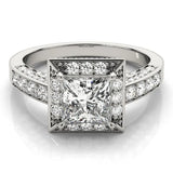 Platinum Princess Cut Halo Split Shank Engagement Ring with Four-Prong Setting 1