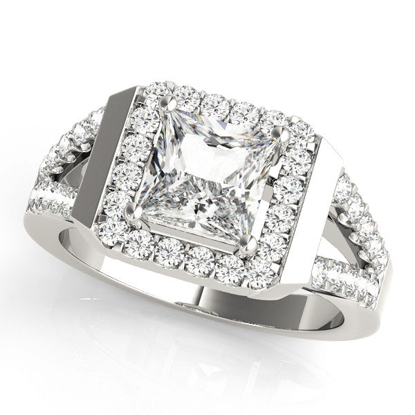 Platinum Princess Cut Halo Split Shank Prong Set Ring 1