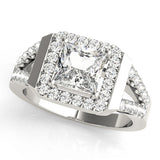 Platinum Princess Cut Halo Split Shank Prong Set Ring 1