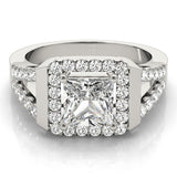 Platinum Princess Cut Halo Split Shank Prong Set Ring 2