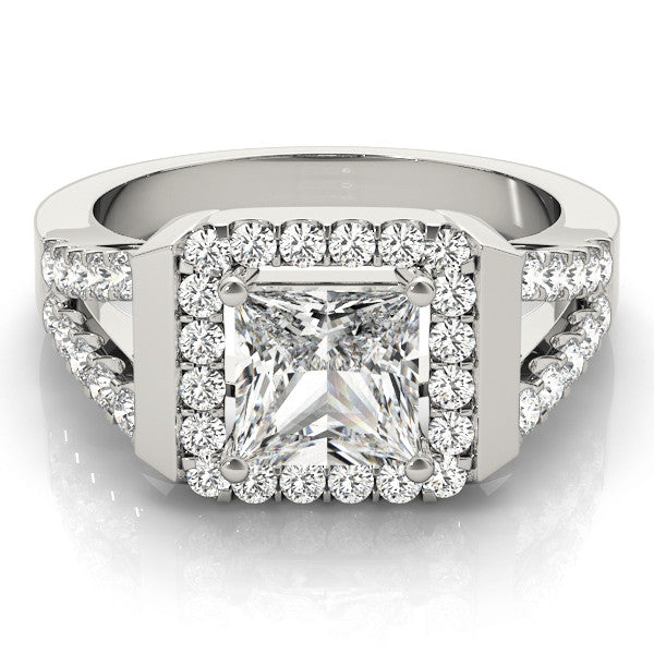White gold Princess Cut Halo Split Shank Prong Set Ring