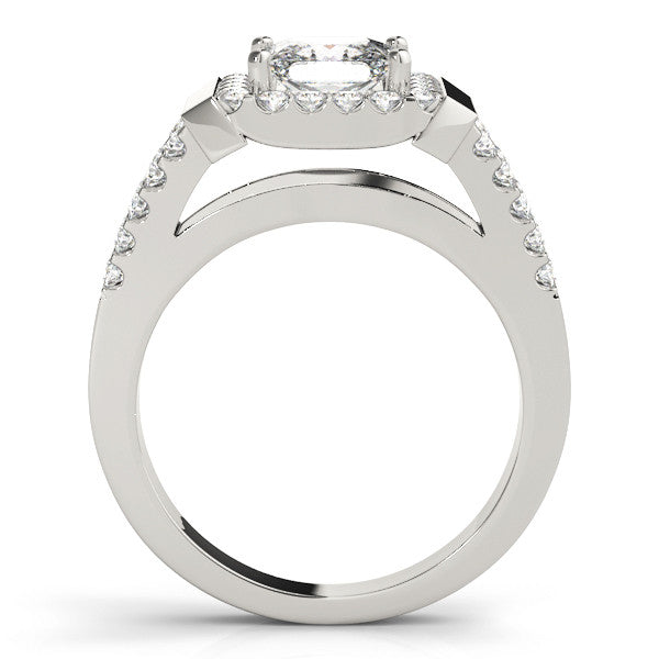 White gold Princess Cut Halo Split Shank Prong Set Ring