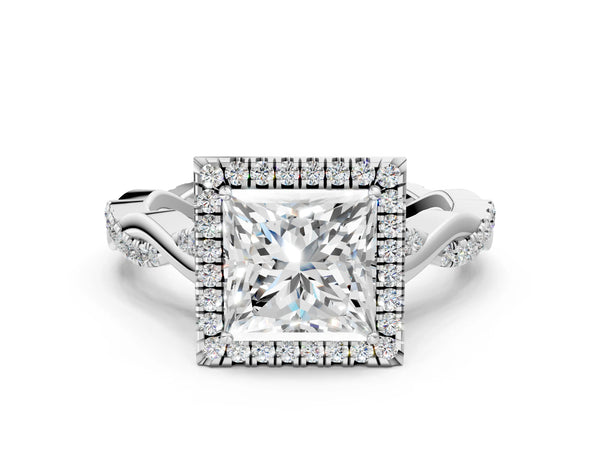 Platinum Princess Cut Interwoven Twist Halo Engagement Ring Setting