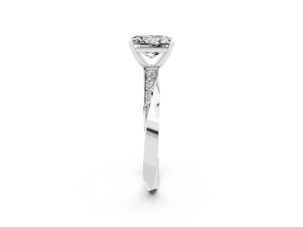 Platinum Princess Cut Moissanite Engagement Ring with Side Stone Accents and Four-Prong Setting