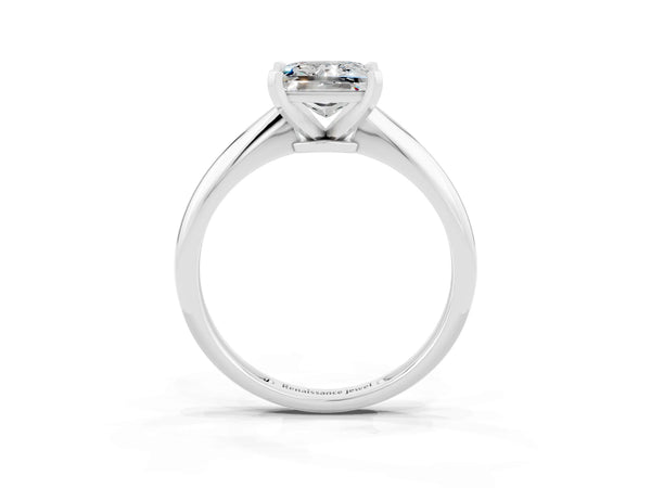 Platinum Princess Cut Moissanite Solitaire Engagement Ring with Classic Band and Four-Prong Setting