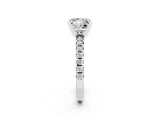 Platinum Princess Cut Moissanite Solitaire Pavé Engagement Ring with Round Band and Prong Setting_92