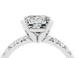 Platinum Princess Cut Moissanite Solitaire Pavé Engagement Ring with Round Band and Prong Setting_94