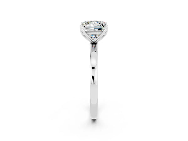 Platinum Princess Cut Moissanite Solitaire Ring with Thin Band and Prong Setting