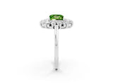Platinum Princess Cut Peridot Floral Double Halo Engagement Ring with Prong Setting_164