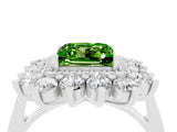 Platinum Princess Cut Peridot Floral Double Halo Engagement Ring with Prong Setting_166