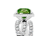 Platinum Princess Cut Peridot Halo Ring with Round Split Shank and Prong Setting_72