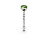 Platinum Princess Cut Peridot Pavé Solitaire Ring with Round Band and Prong Setting_50