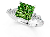 Platinum Princess Cut Peridot Scattered Round Accent Ring with Prong Setting_37