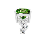 Platinum Princess Cut Peridot Scattered Round Accent Ring with Prong Setting_41