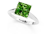 Platinum Princess Cut Peridot Solitaire Engagement Ring with Cathedral Setting and Four-Prong Mount_1