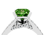 Platinum Princess Cut Peridot Solitaire Ring with Crossover Gallery and Round  Pavé Band_52