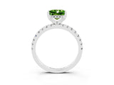 Platinum Princess Cut Peridot Solitaire Ring with Round  Pavé Band and Four-Prong Setting_27