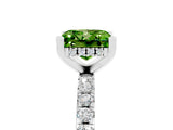 Platinum Princess Cut Peridot Solitaire Ring with Round  Pavé Band and Four-Prong Setting_29