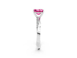 Platinum Princess Cut Pink Sapphire Engagement Ring with Side Stone Accents and Four-Prong Setting_14