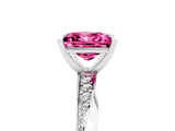 Platinum Princess Cut Pink Sapphire Engagement Ring with Side Stone Accents and Four-Prong Setting_17