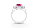 Platinum Princess Cut Pink Sapphire Floral Double Halo Engagement Ring with Prong Setting_141