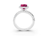 Platinum Princess Cut Pink Sapphire Halo Ring with Round Split Shank and Prong Setting_69