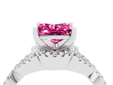 Platinum Princess Cut Pink Sapphire  Halo Twist Band Solitaire Prong Setting Ring_16