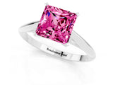 Platinum Princess Cut Pink Sapphire Solitaire Engagement Ring with Cathedral Setting and Four-Prong Mount_13