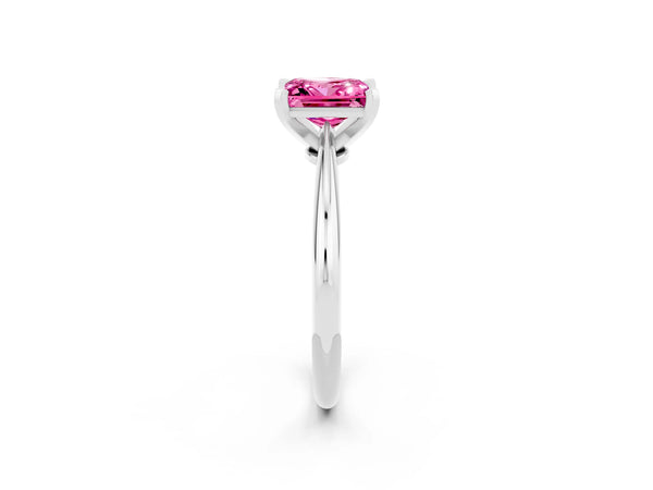 Platinum Princess Cut Pink Sapphire Solitaire Engagement Ring with Classic Band and Four-Prong Setting