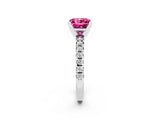 Platinum Princess Cut Pink Sapphire Solitaire Pavé Engagement Ring with Round Band and Prong Setting_92