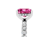 Platinum Princess Cut Pink Sapphire Solitaire Ring with Round  Pavé Band and Four-Prong Setting_41